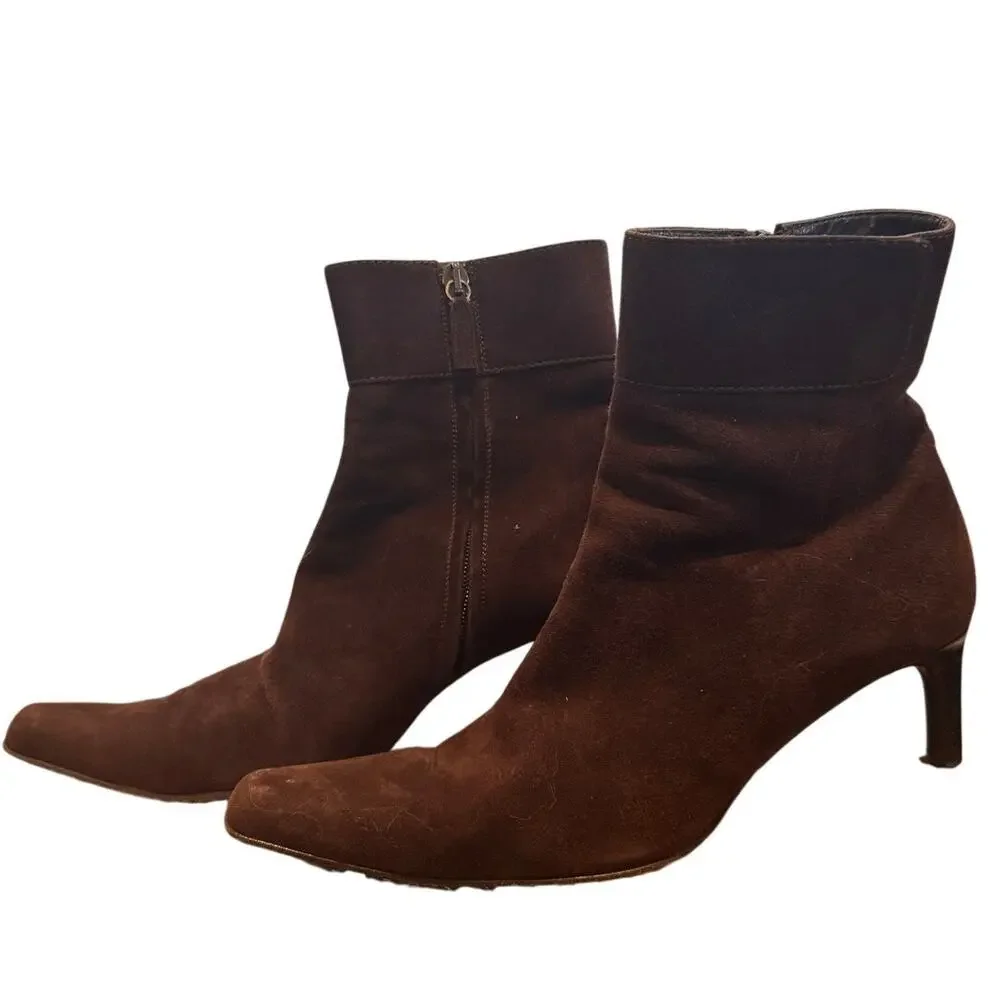 Ralph Lauren | Women's Brown Suede Ankle Boots Pointed Toe Kitten Heel Size 8